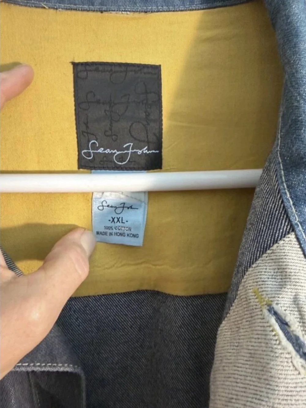 Sean John Patchwork Denim Jacket in Blue and Gray
